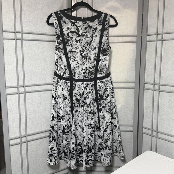 Talbots Monet Flowers A Line Black & White Chiffon Dress - Size 8 - Picture 3 of 14